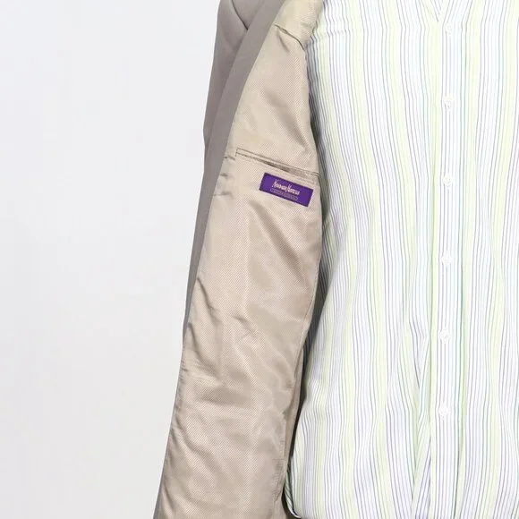 Neiman Marcus 42R Beige Blazer Sport Coat Jacket 2-Button Solid Y706
